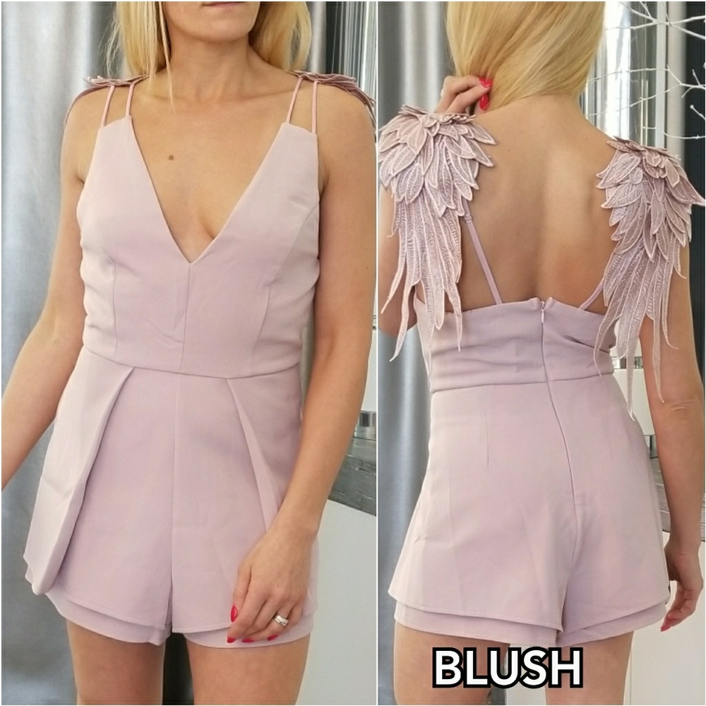 Romper ANGEL WINGS Sky Blue Or Blush Pink Romper - Picture 2 of 4